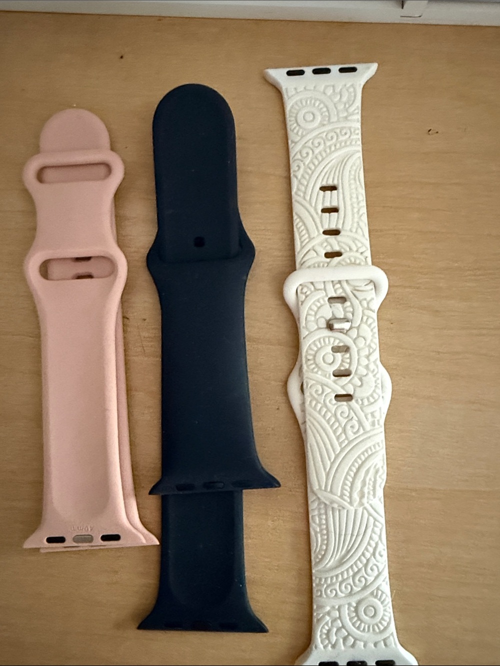 Apple Replacement Silicone Watch Bands in Pink, Black, and White Embossed